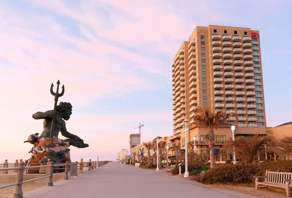 Virginia Beach boardwalk at sunset